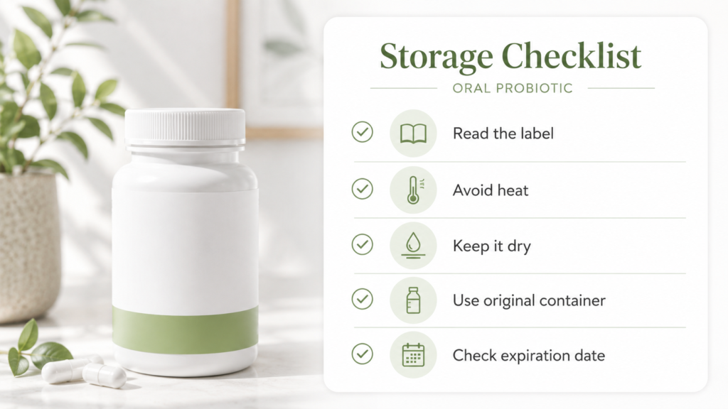 Simple checklist for storing oral probiotics correctly